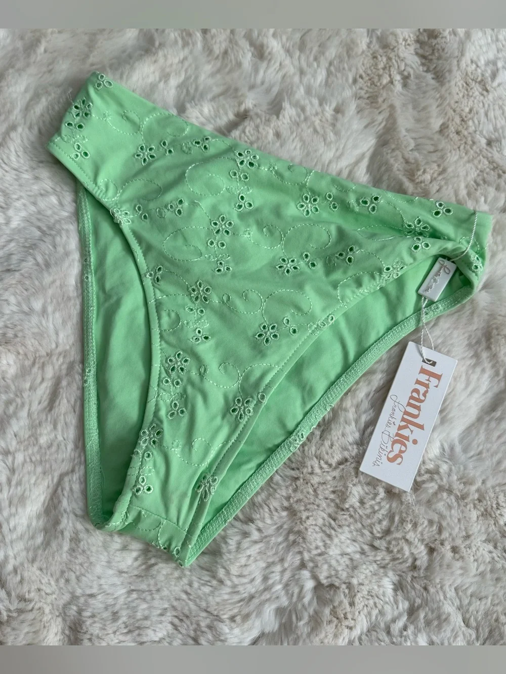 NWT Frankie’s Bikinis Jasper Mint Light Green Eyelet Bikini Bottoms